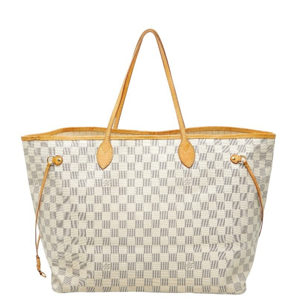 Louis Vuitton Damier Azur White Neverfull Hobo Shoulder Tote Bag Leather